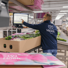 man putting flowers in box for hoek